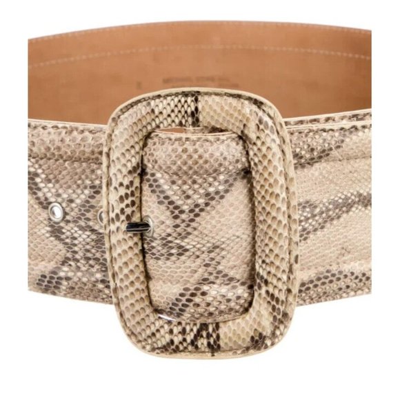 Designer Michael Kors Collection Neutrals Python Print 3"Wide Waist Belt Med - Picture 3 of 9